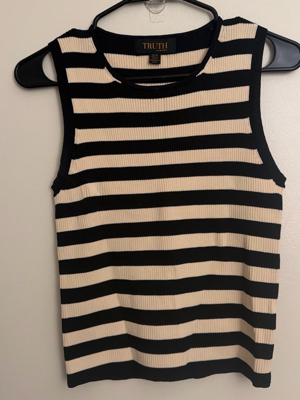 TRUTH Black and Cream Striped Ribbed Tank